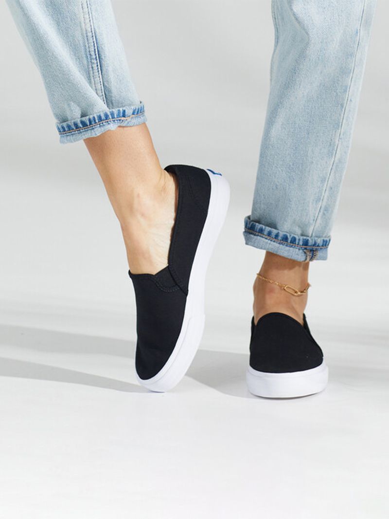 Keds WF63480 Women's Black Double Decker Canvas Slip On Sneaker